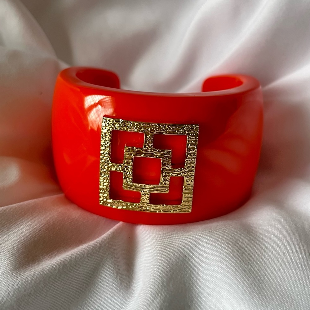 Trina Turk Orange Bangle Bracelets with Gold Accents
